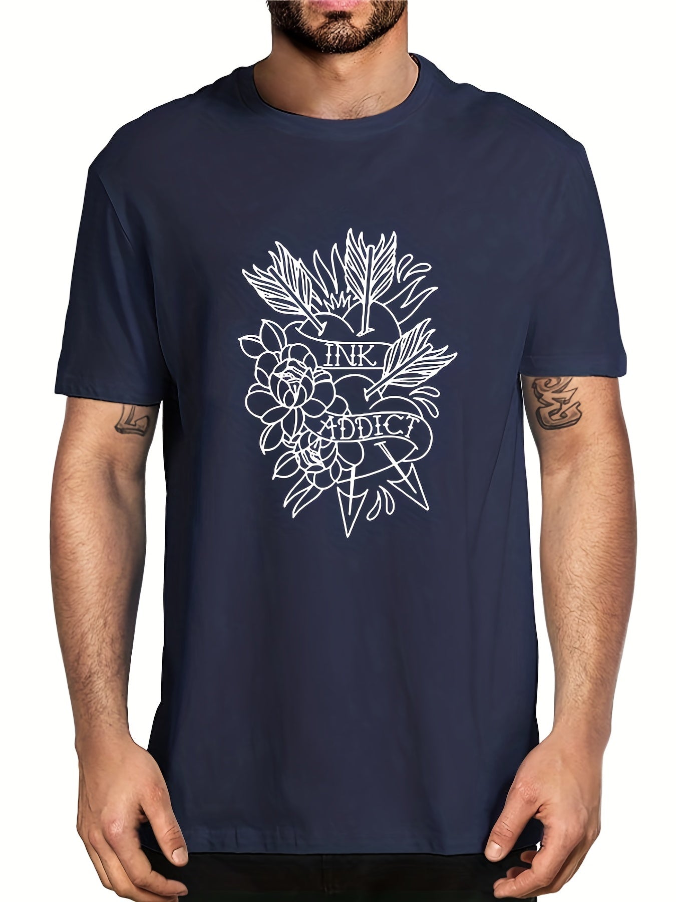 Men's Heart & Rose Graphic T shirt Casual Tee Summer Outdoor