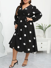  Polka Dot Lantern Sleeve Midi Dress