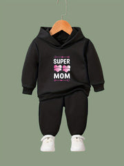 Girls Boys 2pcs MOM Print Hooded Pullover Pants Set For Sports Spring Fall Gift