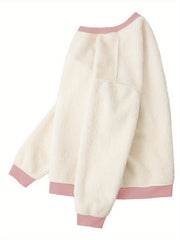 Letter & Heart Print Crew Neck Fleece Top & Joggers Outfit