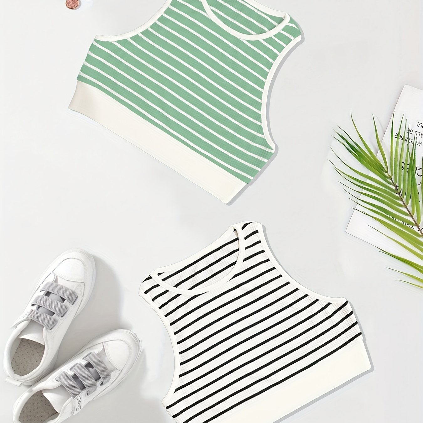 Striped Print Tank Top 2 Pack Crew Neck Sleeveless Summer Top