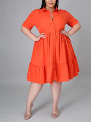 Solid Casual Knee Length Ruffle Dress Spring Fall Dress