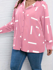  Stripe Print Button Up Long Sleeve Casual Blouse