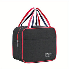 Stripes Handle Zipper Bento Bag Nylon Lunch Insulation Bag