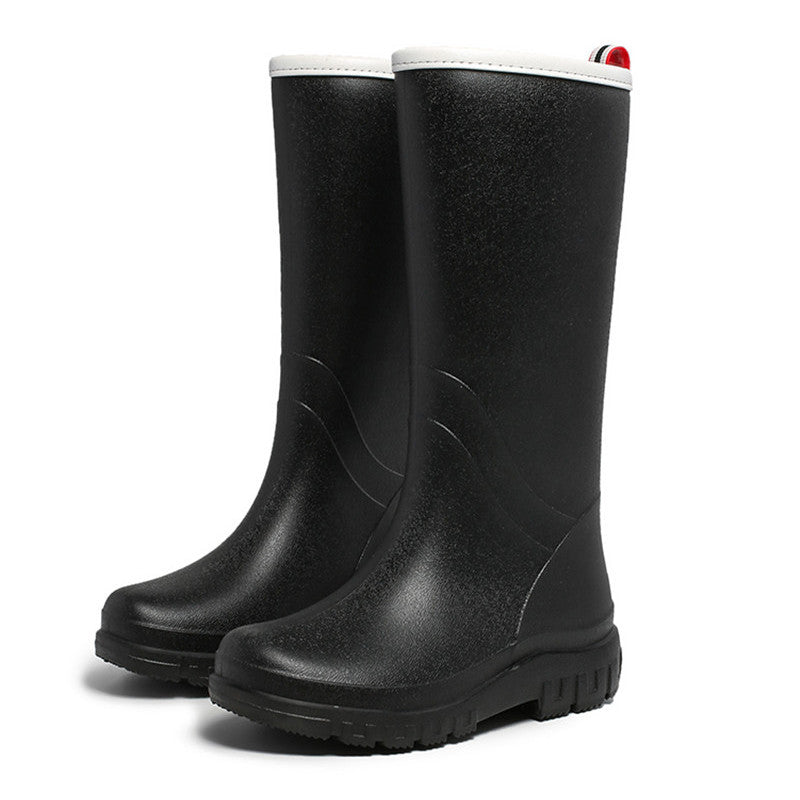 Women's Platform Mid Calf Rain Boots Waterproof Slip On Outdoor Shoes