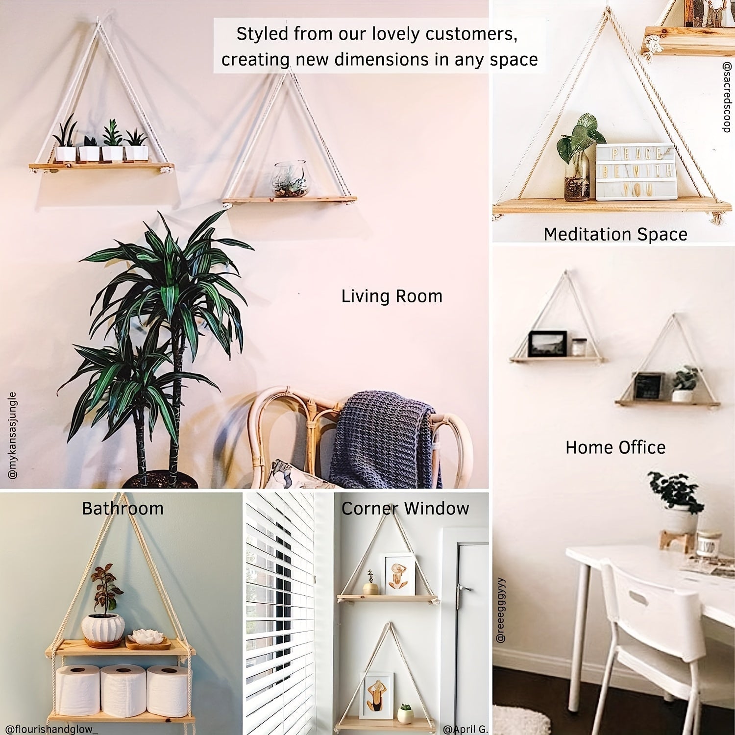 Wooden Macrame Rope Shelf Natural Light Reclaimed W