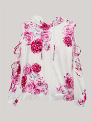 Floral Print Drawstring Hoodie Casual Cutout Long Sleeve Hoodie Sweatshirt