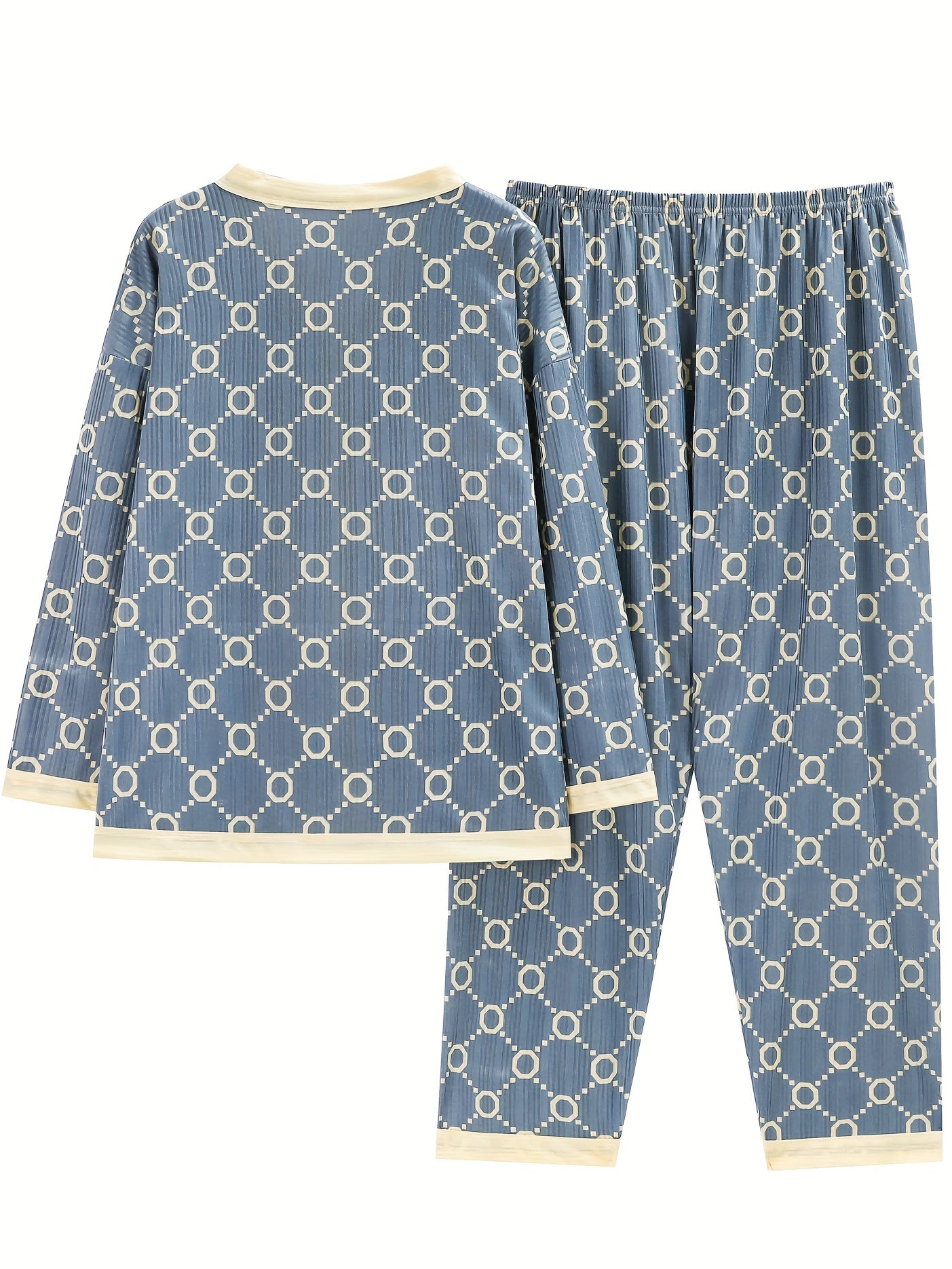  Colorblock Geometric Print Pajama Set