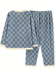  Colorblock Geometric Print Pajama Set