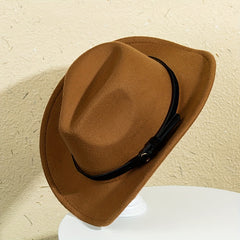 Warped Brim Woolen Jazz Hat British Style Top Hat Belt Decoration