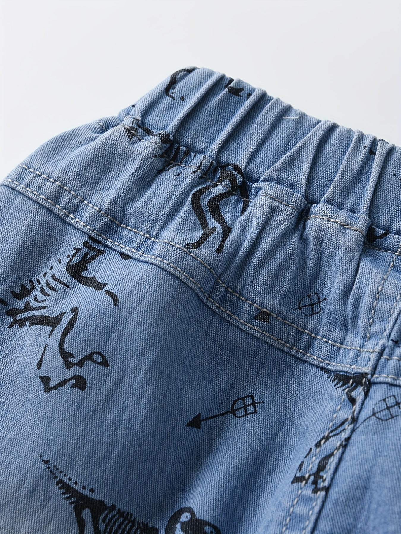 Skeleton Dinosaur Print Boys Denim Shorts