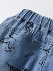 Skeleton Dinosaur Print Boys Denim Shorts