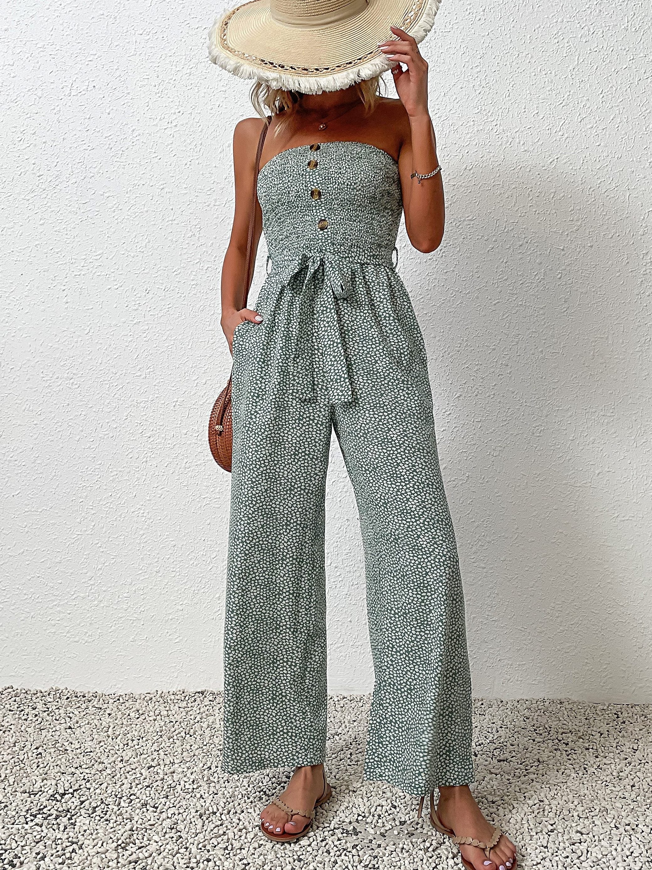 Boho Ditsy Floral Off Shoulder Jumpsuit