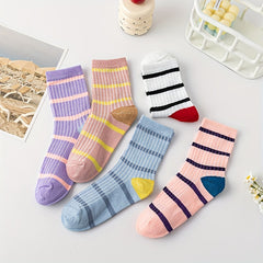 5 Pairs Stripe Print Socks Women's Mid Tube Stockings