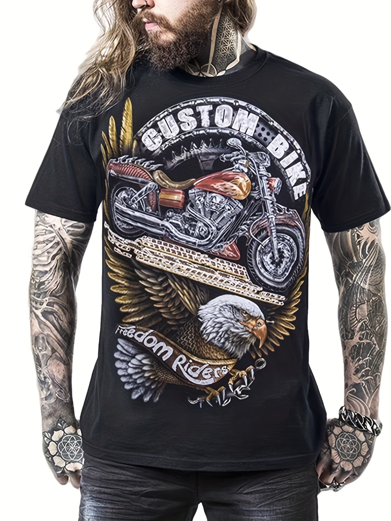Motorcycle Eagle 3D Print Men's Short Sleeve Tee Stylish Summer Shirt