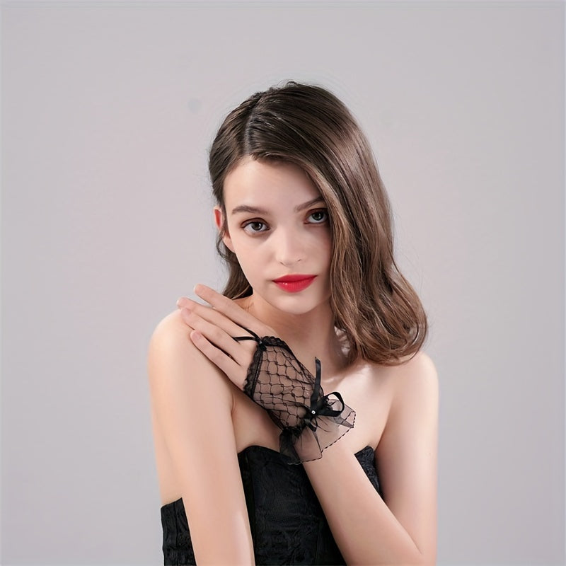 Finger Mesh Gloves Wedding Dress Bow Gloves