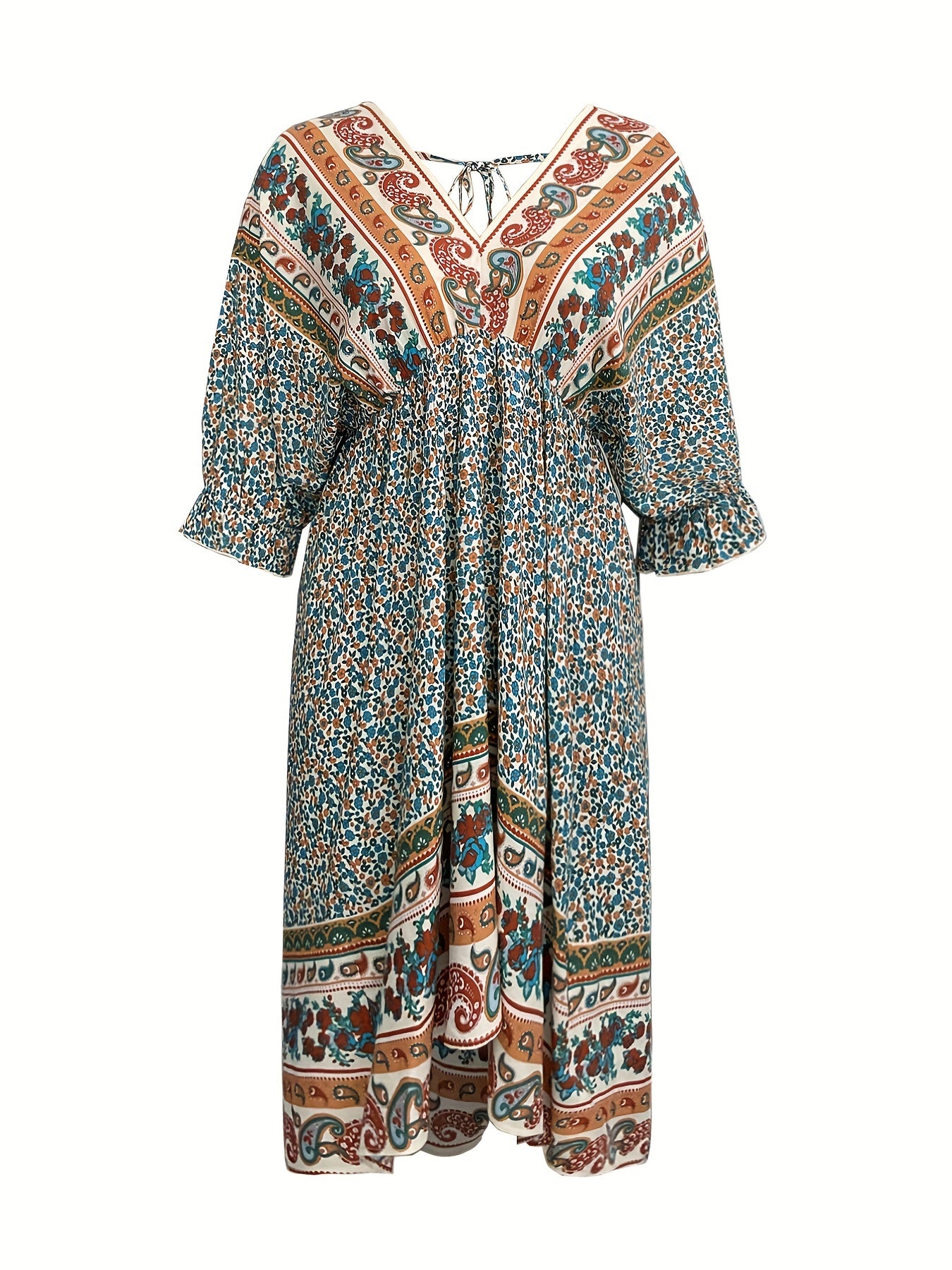  Colorblock Paisley Floral Maxi Dress
