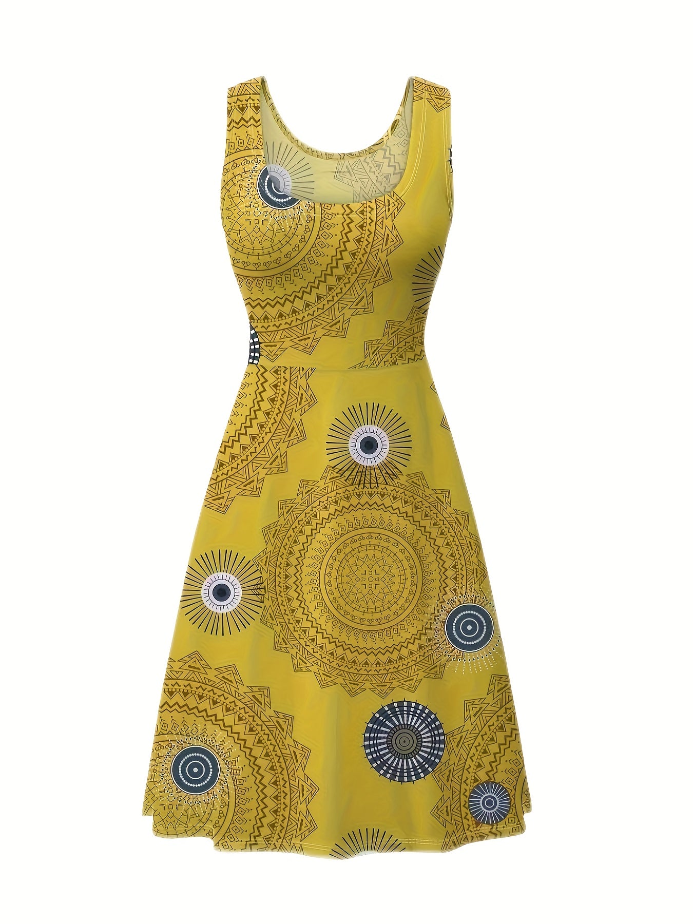  Floral Print Round Neck Tank Dress