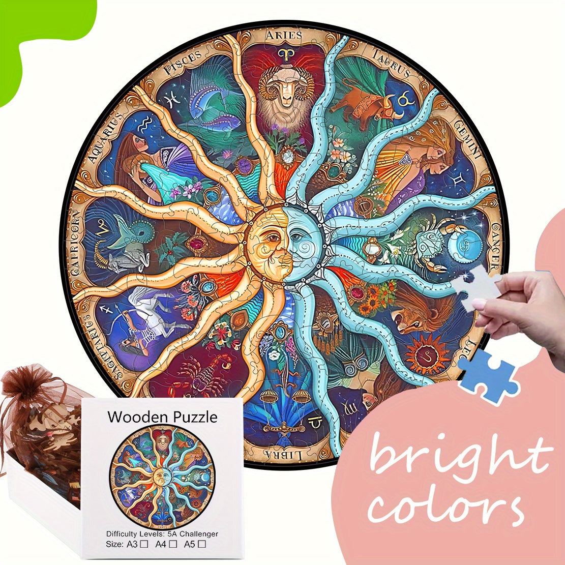 Zodiac Sign Wooden Puzzle Constellations 1000 Piece Set Ages 3 Gift Educational