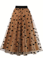 Heart Print Mesh Overlay Skirt for Women