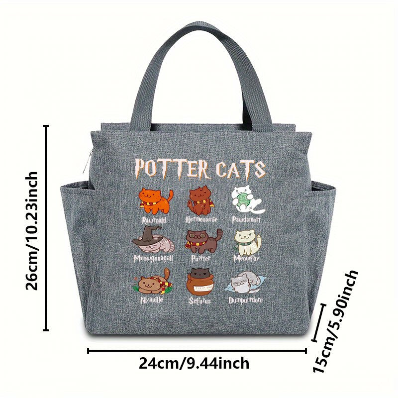 Cartoon Potter Cats Lunch Bag Insulated Oxford Cloth Cooler Box