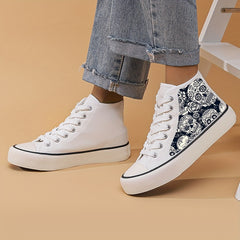 Skull Print High Top Canvas Sneakers