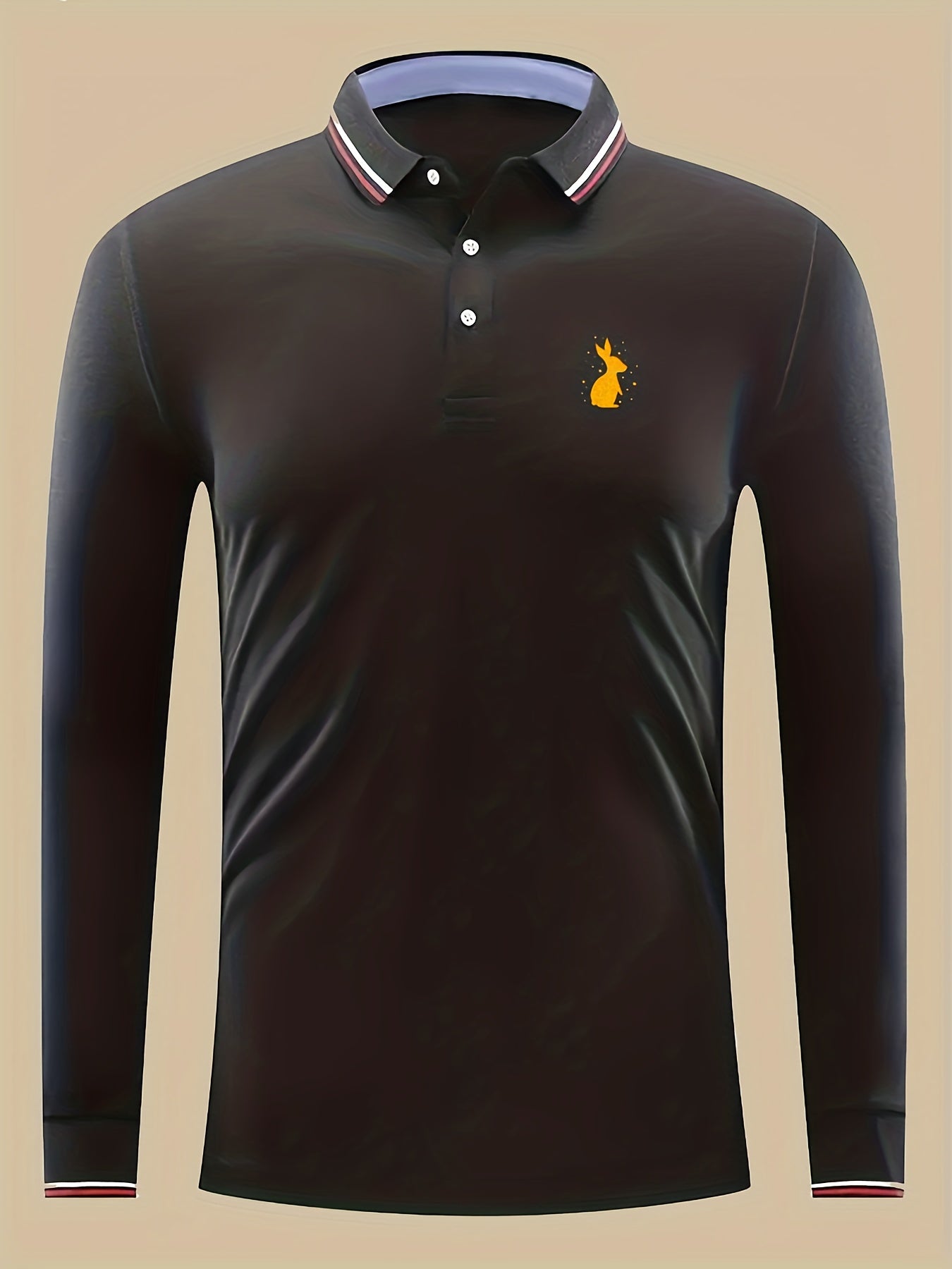 Yellow Bunny Print Men's Button-Up Polo Shirt