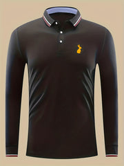 Yellow Bunny Print Men's Button-Up Polo Shirt