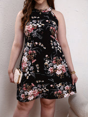 Floral Print Halter Neck Mini Summer Dress