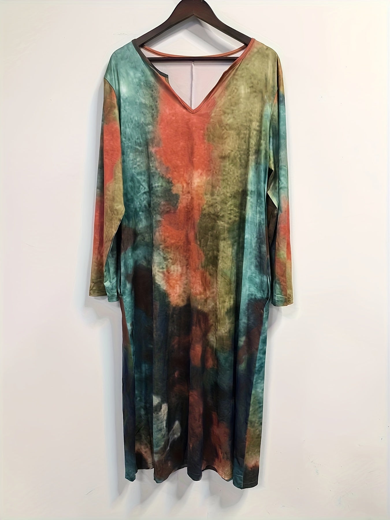  Tie Dye Long Sleeve Dress With Pockets