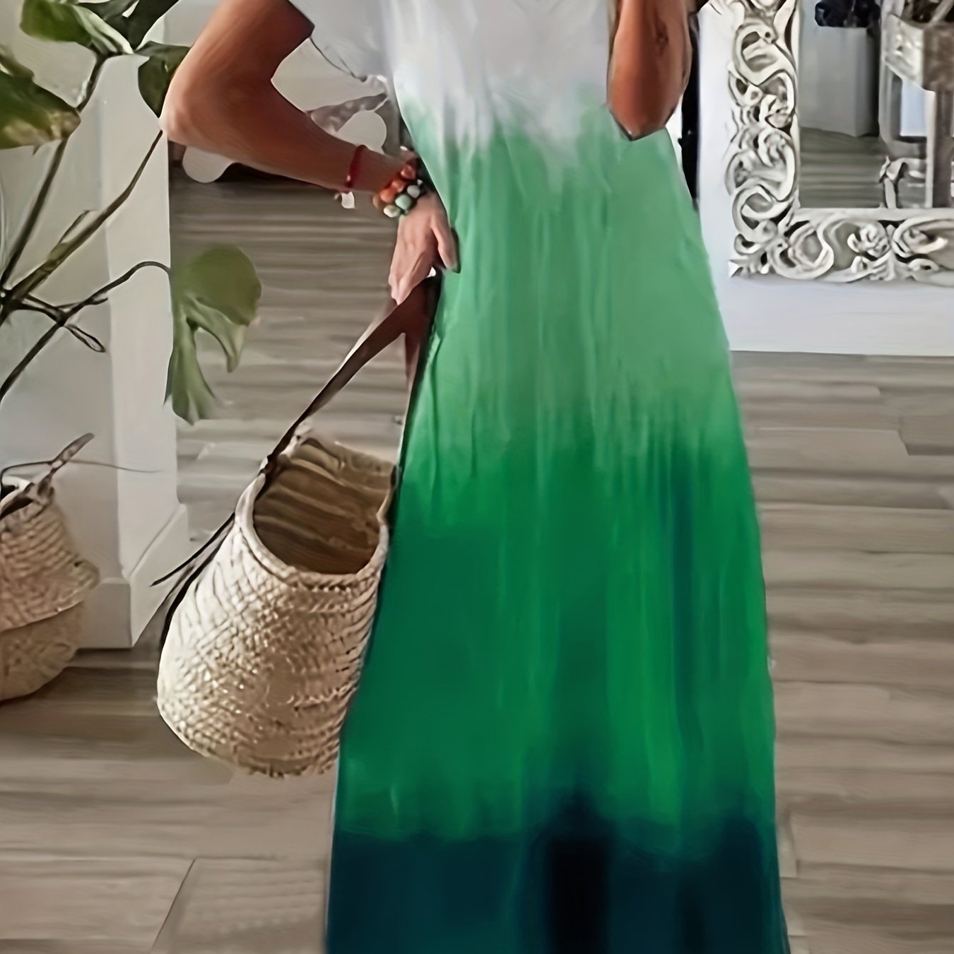V Neck Ombre Print Maxi Dress Plus Size
