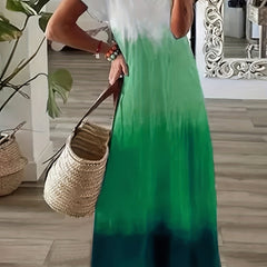 V Neck Ombre Print Maxi Dress Plus Size