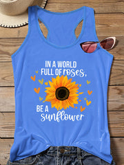  Sunflower Print Round Neck Vest Top