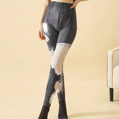 Denim Print High Waist Slim Pantyhose Women's Stockings