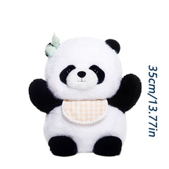 Large Huggable Panda Plush Toy with Expressive Eyes & Checkered Bib