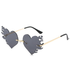 Heart Flame Sunglasses Women Rimless Party Glasses