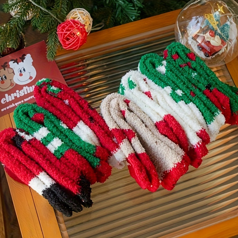 7 Pairs Christmas Print Socks Comfy & Fuzzy Warm Women's Stockings