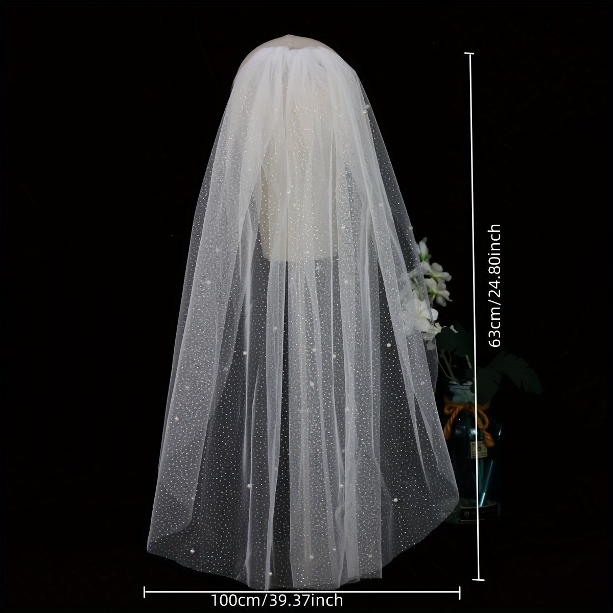 Short Veil With Comb Silver Pearl Bridal Wedding Accessories