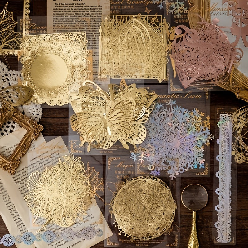 10PCS PACK Golden Hollow Lace Paper Romantic Story Series Hand Account Decoratio