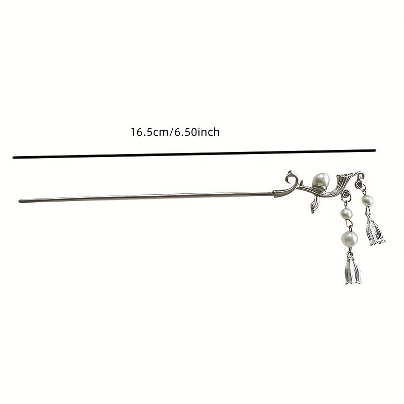 Vintage Hairpin With Faux Pearl Tassel Metal Hair Stick