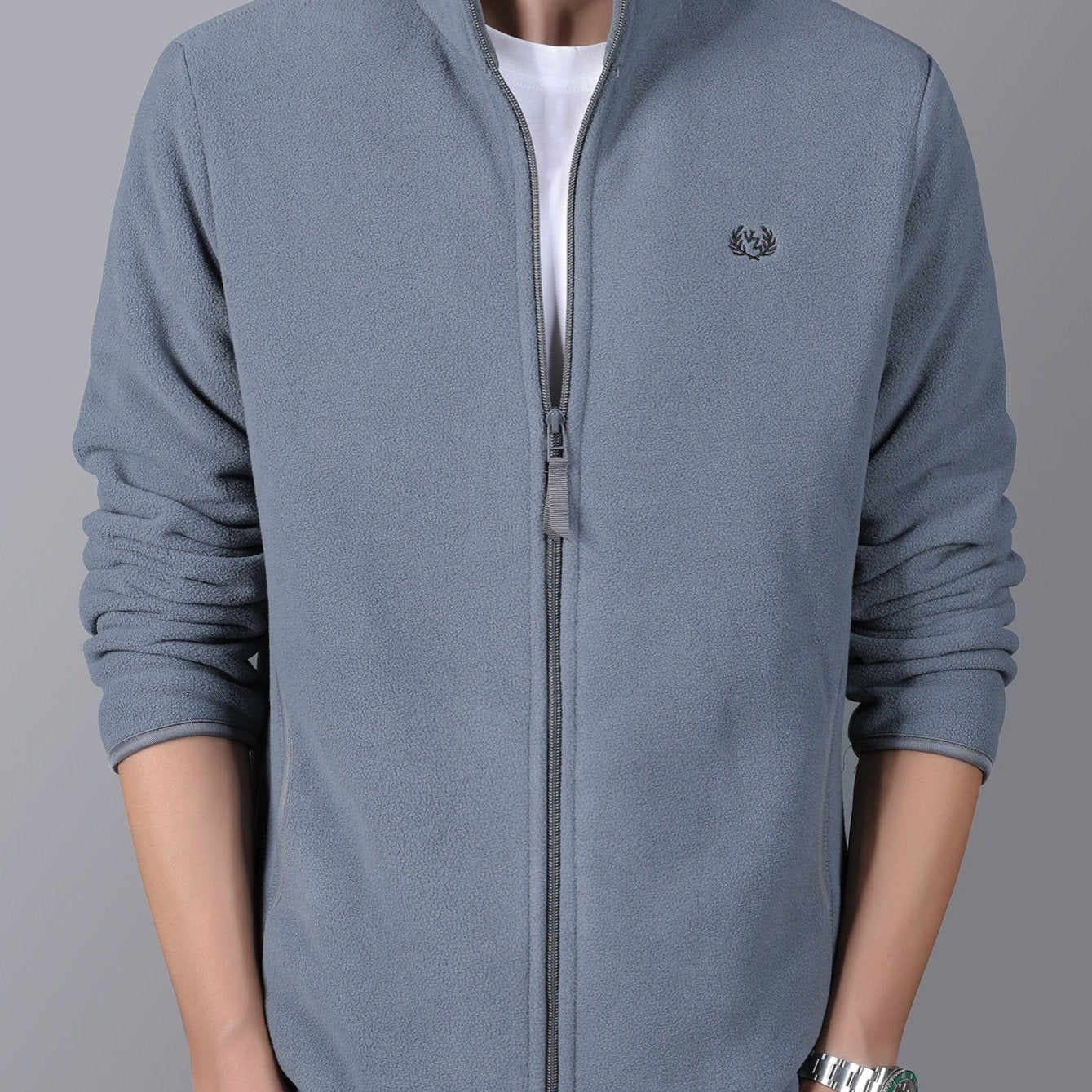 Men's Grey Casual Stand Collar Jacket