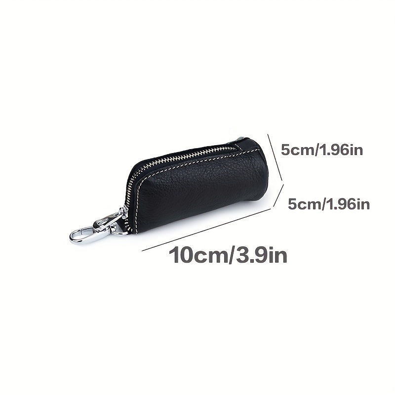 Cowhide Car Key Holder Keychain Zipper Keys Storage Bag