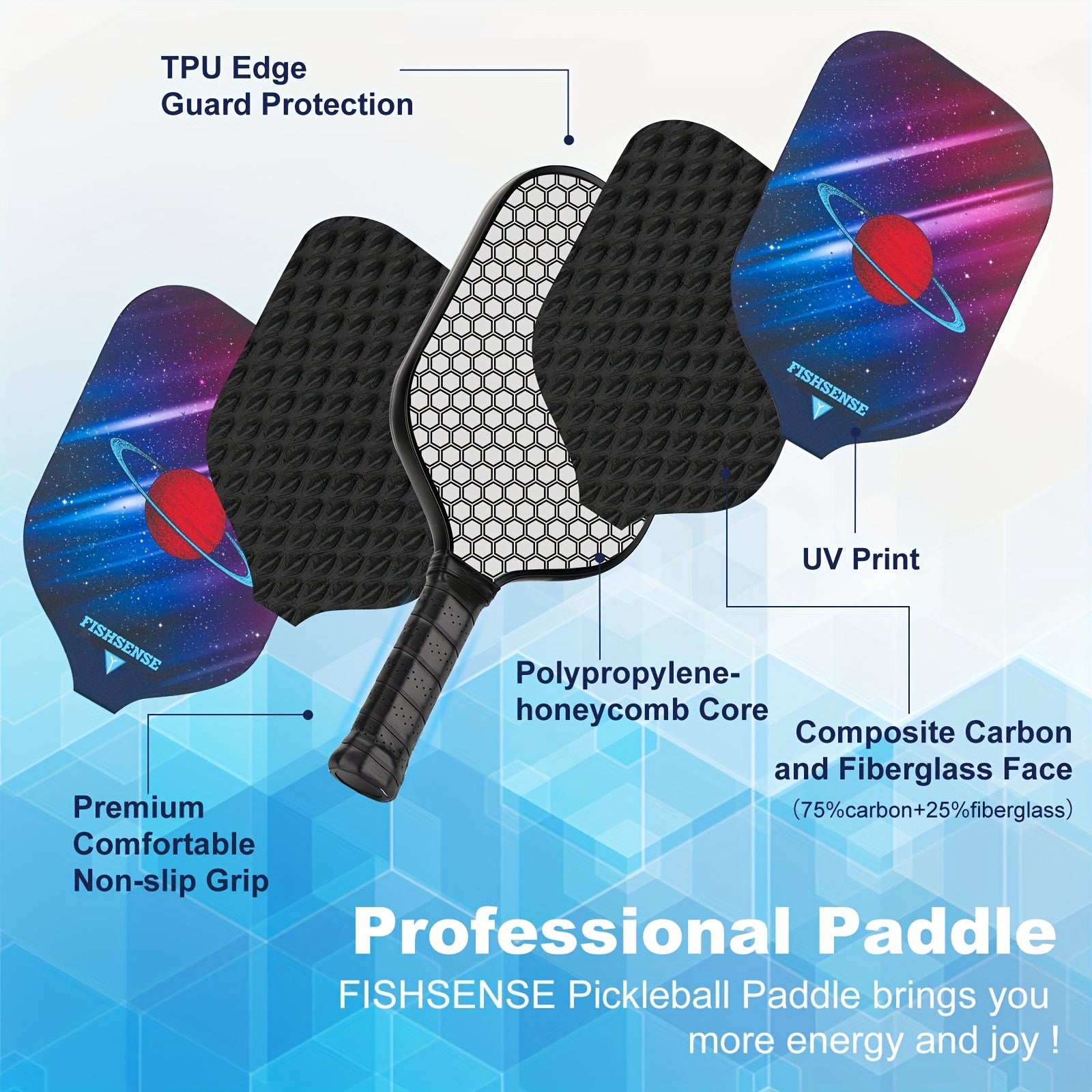 Carbon Fiberglass Pickleball Paddle Set - 2 Paddles, Balls, Grips, Storage