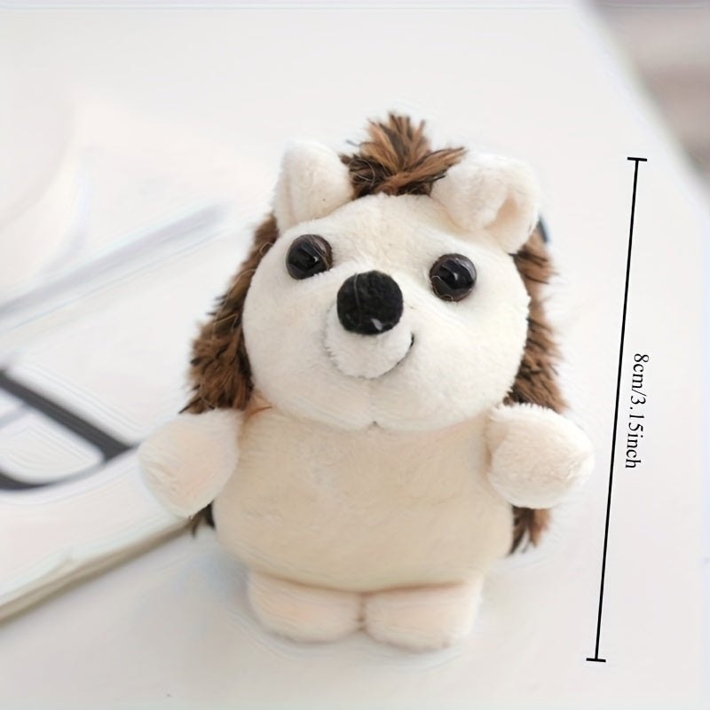 2pcs Hedgehog Plush Toys Keychain Soft Stuffed Animals Beige & Brown