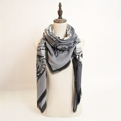 Classic Print Square Scarf Vintage Tassel Shawl Windproof Head Wrap