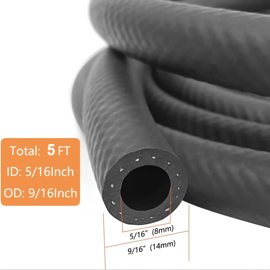 5ft Fuel Line Hose with Clamps 150PSI