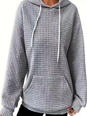  Solid Textured Long Sleeve Hoodie With Pockets