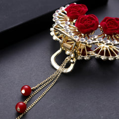 Chinese Style Rose Hair Clip Alloy Hairpin Decorated With Rhinestones Tassel