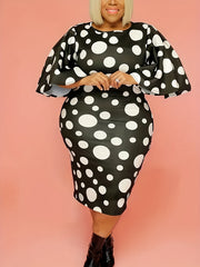  Dot Print Bat Sleeve Bodycon Maxi Dress Women's Plus Dress