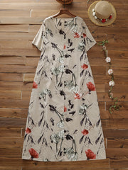  Casual Dress Women's Plus Floral Print Short Sleeve Round Neck Dress